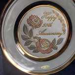 Prato porcelana japonesa Chokin, 50º aniversário, ouro 24 kt