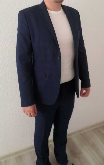 Garnitur komplet marynarka i spodnie granatowy w kratkę rozmiar M 48