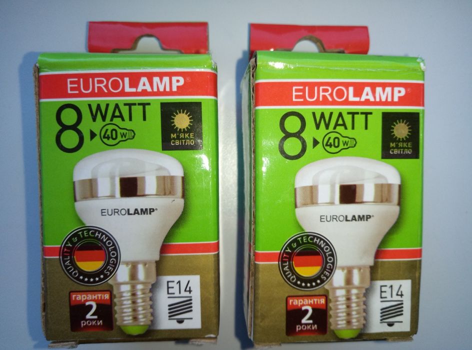 Лампы Eurolamp 8 W Е14 (2 шт.) и 12 W G23 новые