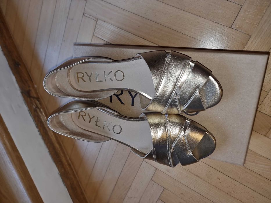 Ryłko sandały peep toe platynowe/złote rozmiar 36,5 jak nowe