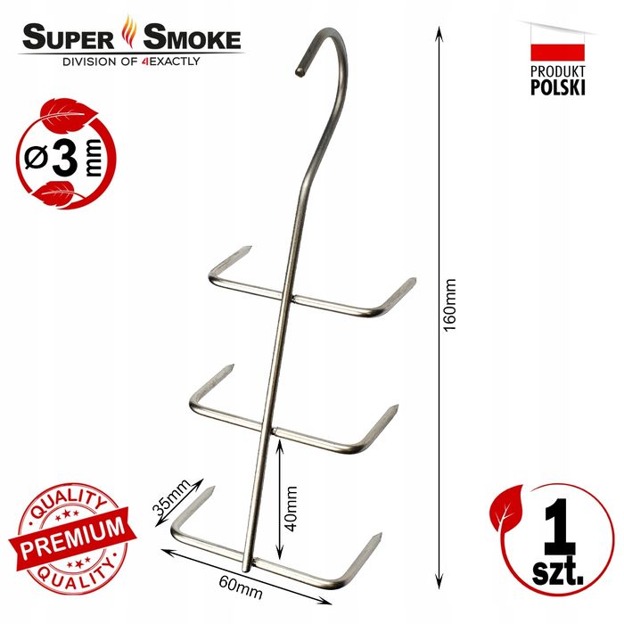 Hak Wędzarniczy Super Smoke do filetów i płatów ryb 3mm Premium 16cm