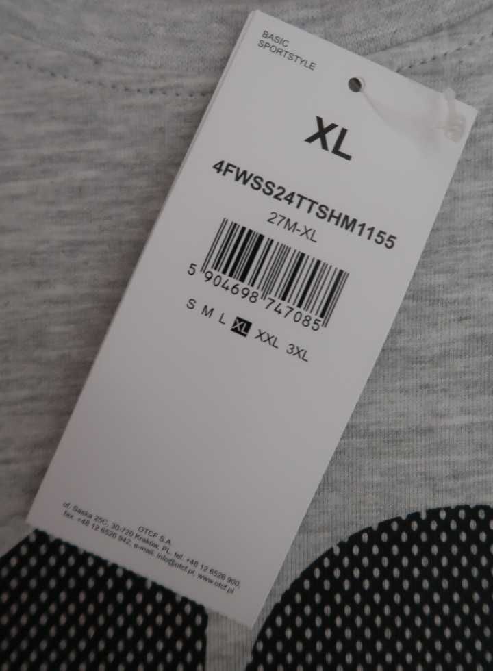 4F szara koszulka męska t-shirt Rozmiar XL regular fit nowa z metką