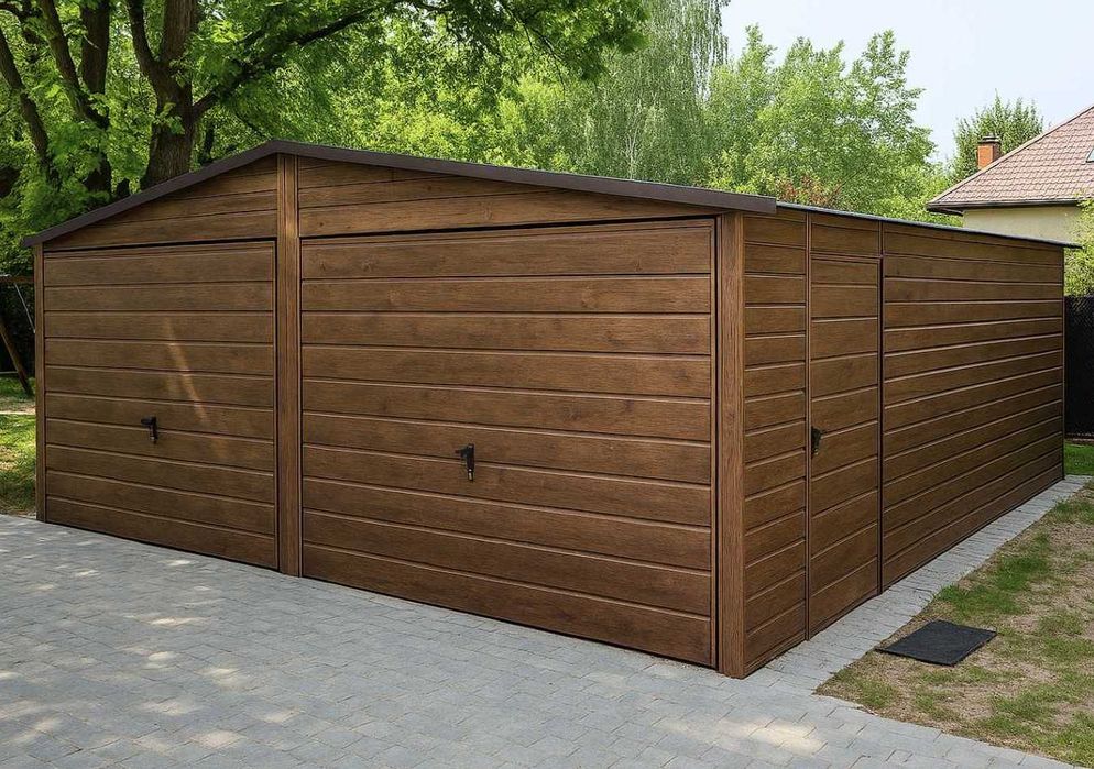 Garaż blaszany 6x5,8 drewnopodobny dwustanowiskowy dwuspadowy