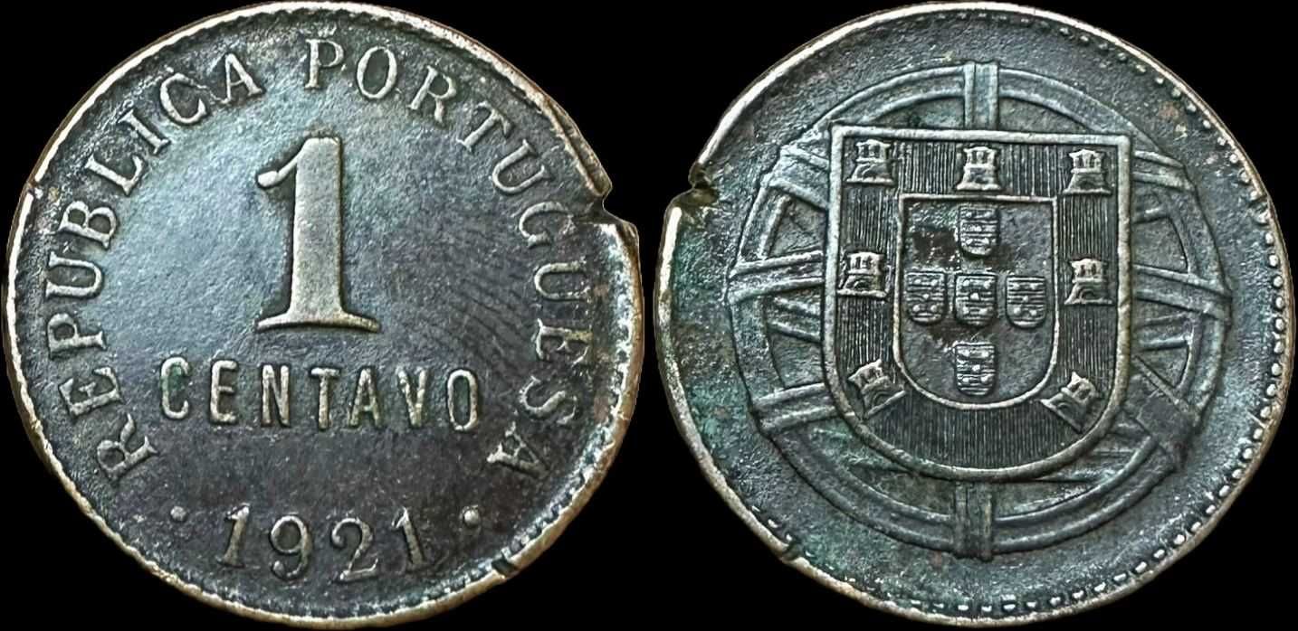 Moeda de 1 Centavo - 1921 - Republica Portuguesa