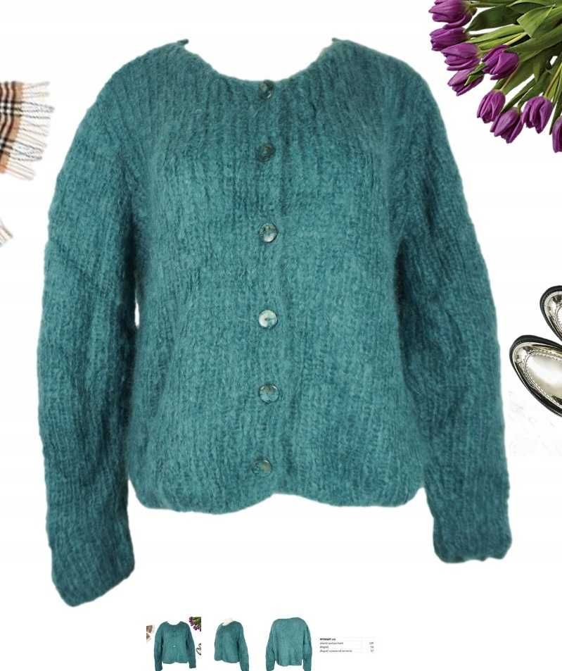 Handmade ręcznie robiony sweter damski rozpinany 50 moher puszek cudo