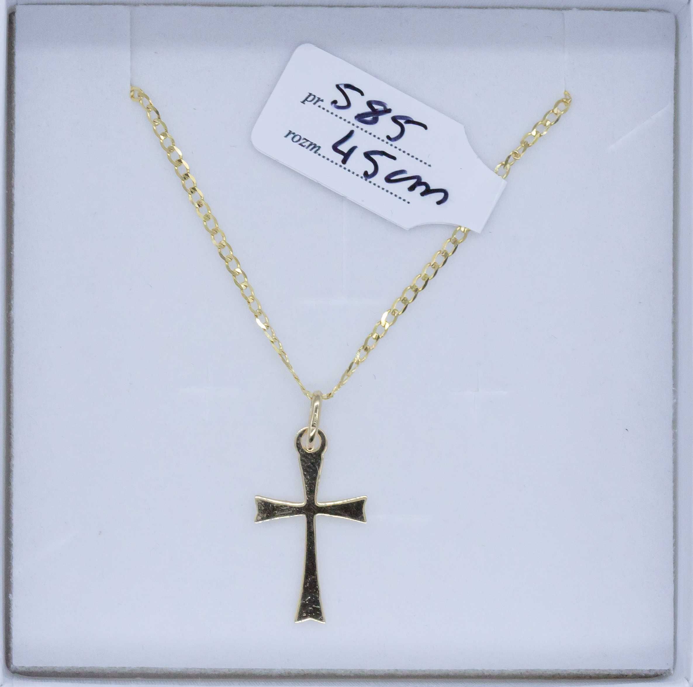 zestaw złota 585 łańcuszek + krzyż 2,09g 45cm NOWY CHRZEST KOMUNIA