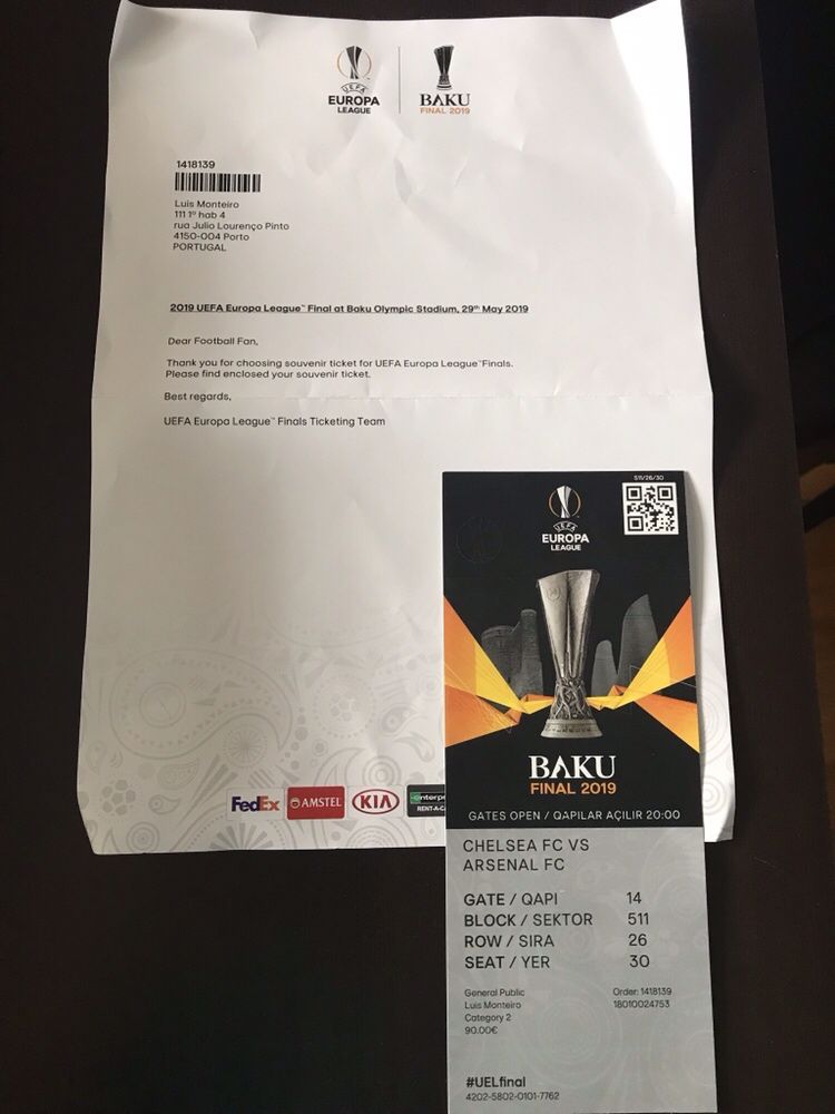Bilhete Coleccao Liga Europa 2019