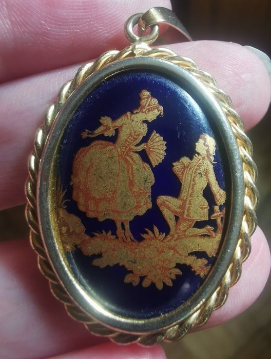 Zawieszka Limoges, kobalt i złoto, vintage