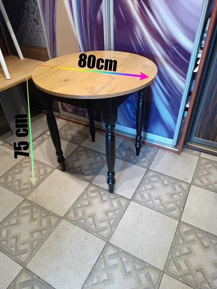 Stół okrągły  dąb lancelot 80cm z szufladą nogi toczone czarne