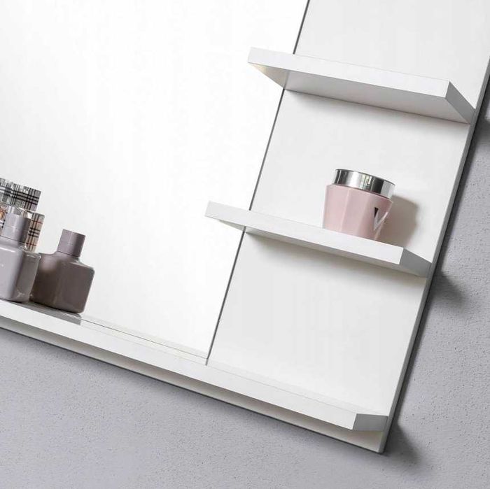 Lustro LED z półkami i kinkietem 60x50 cm białe mat łazienkowe