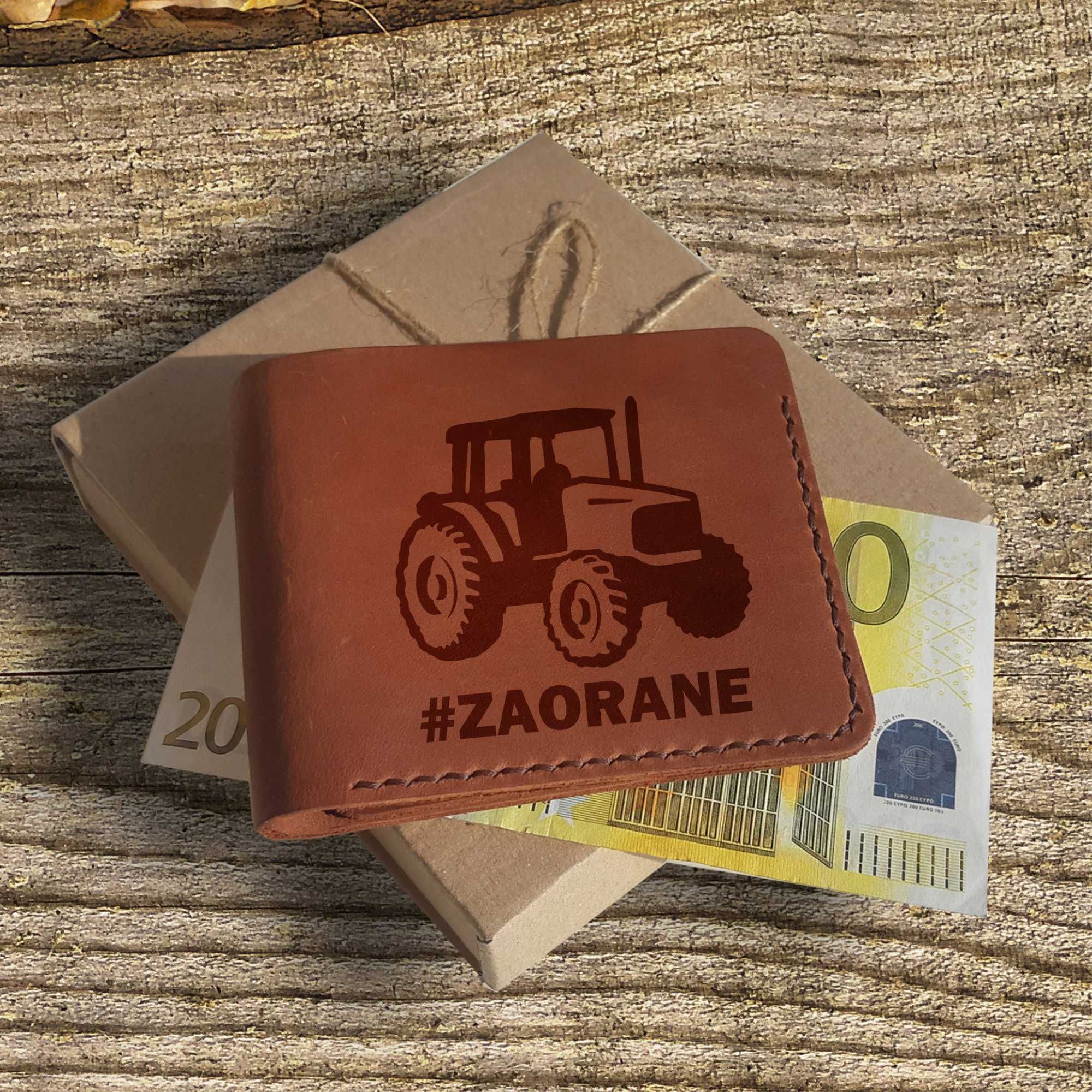 Prezent dla rolnika. Portfel Zaorane z grawerem skórzany handmade