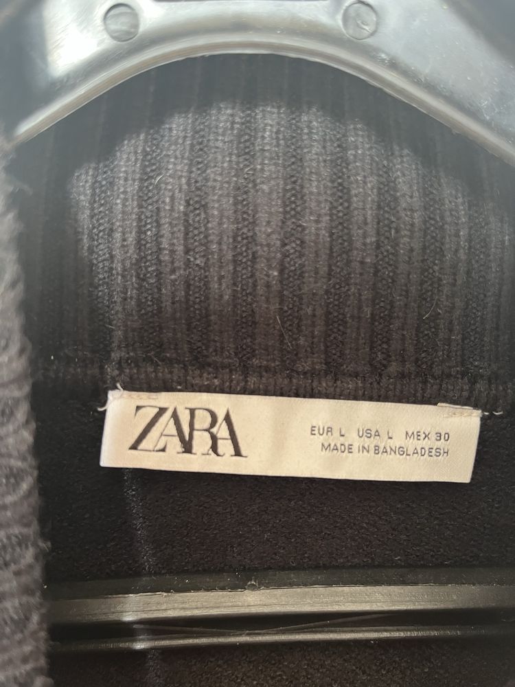 Sweter Zara czarny w paski golf luźny r L ciepły