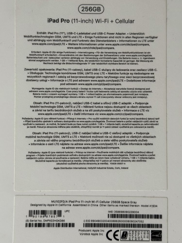 AppleiPad Pro 11’’ 1gen 256GB wifi + cellular, space gray, etui Apple