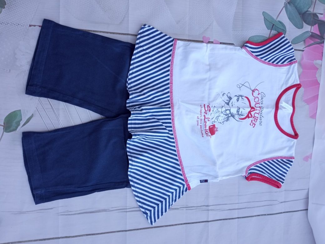 Komplet r 110 tunika z legginsami spodenki bawełna dziewczynki BDB
