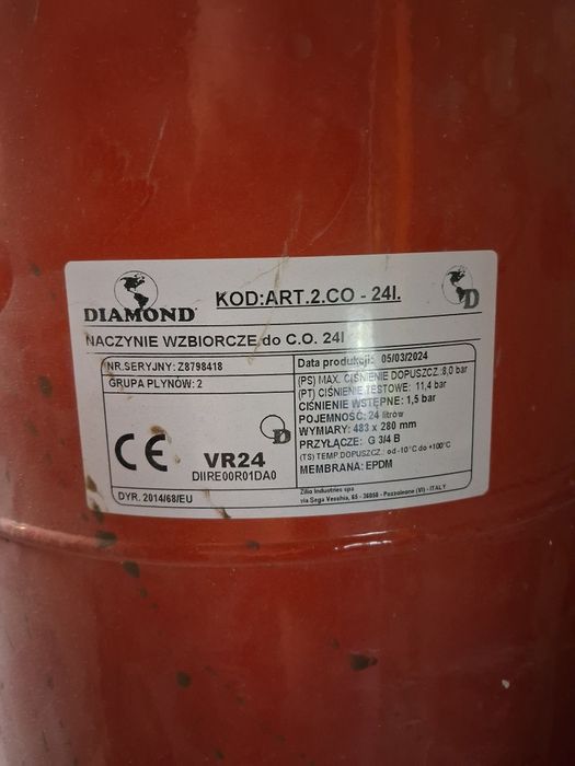 Naczynie wzbiorcze przeponowe 24l grupa c.o zestaw