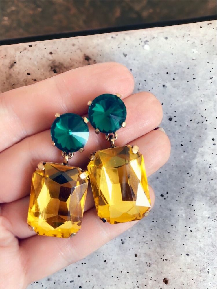 Kolczyki kryształy zielono- żółte