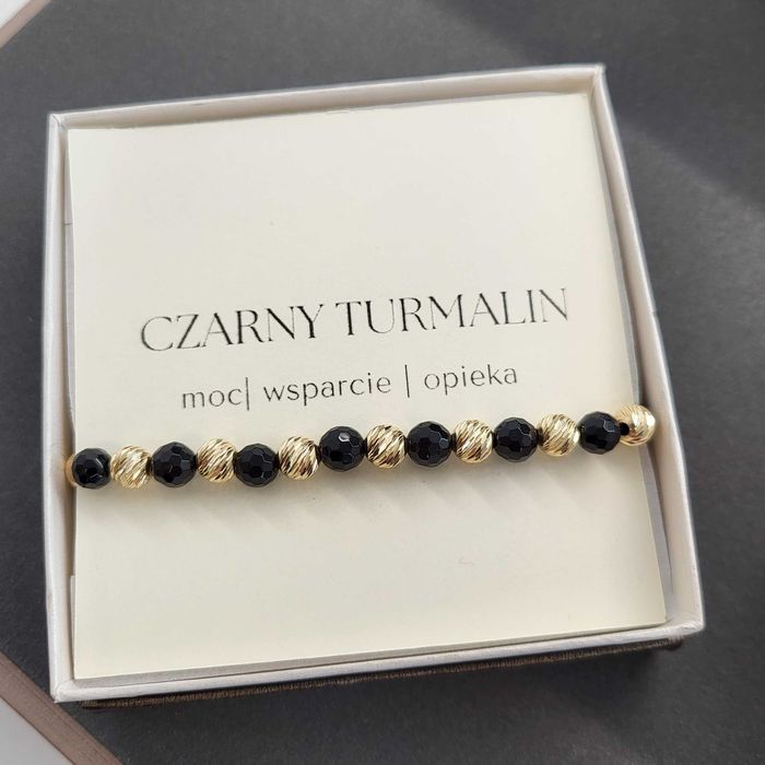 złota bransoletka na czarnym sznurku próba złota 585 ZŁOTE KULKI
