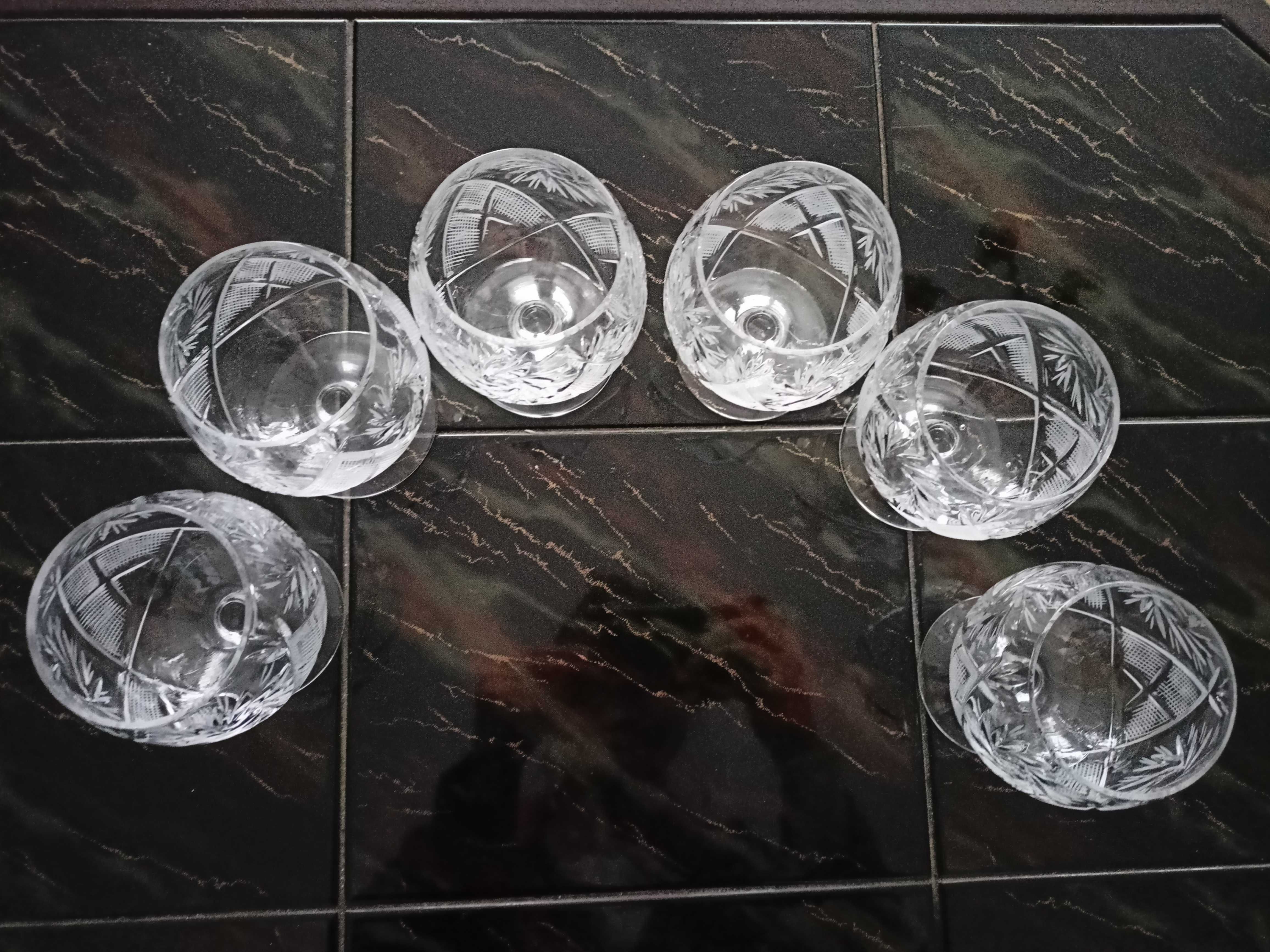 Kryształowe koniakówki szllifowane ręcznie PRL, 6 sztuk, jak nowe!