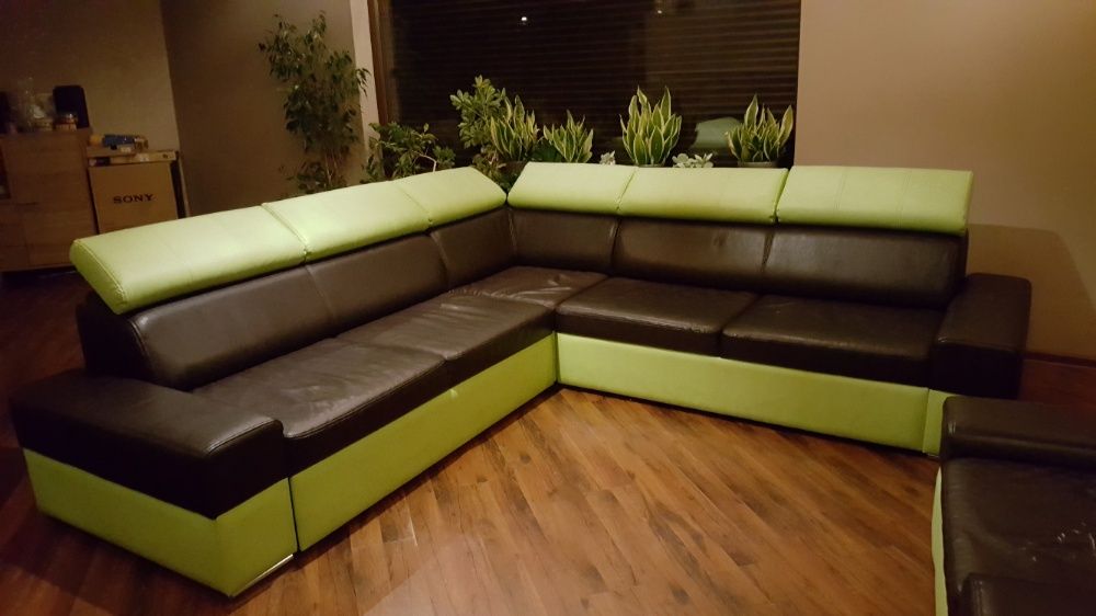 Narożnik Kanapa Sofa eko skóra z zagłówkami do salonu