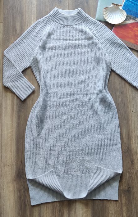 Тепла в'язана сукня плаття S-М сіро-блакитна