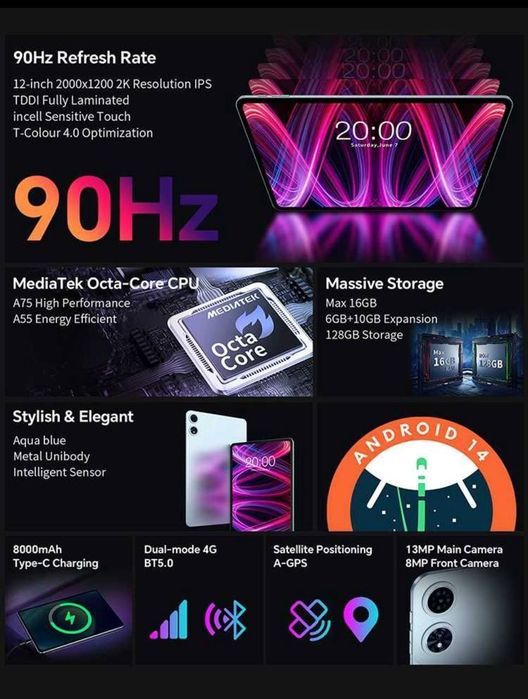 Планшет Teclast T60 Plus 6/128GB 12" 90Hz G88 8000mAh LTE +чохол-книга