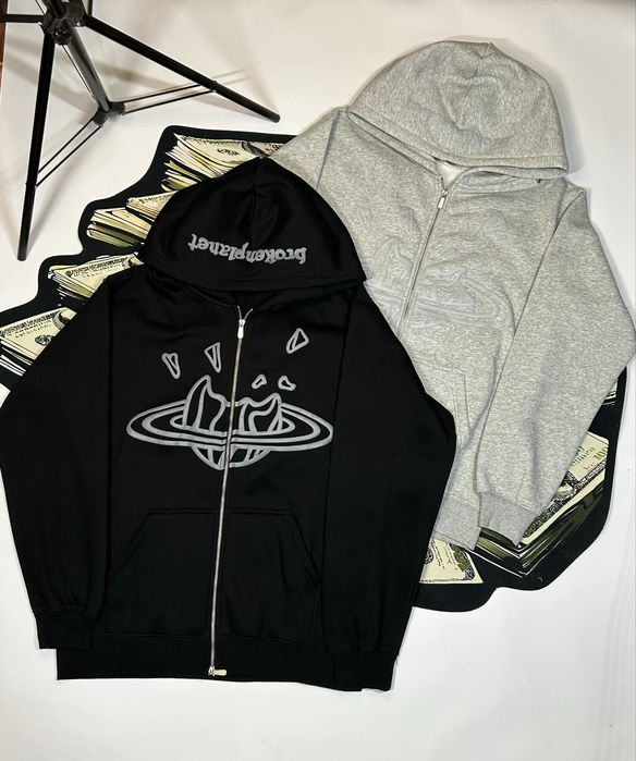 Сіра та Чорна / Зіп худи broken planet / Zip hoodie брокер планет