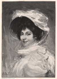 Piękna dama w kapeluszu. Drzeworyt ilustracyjny 1898 r. autentyk