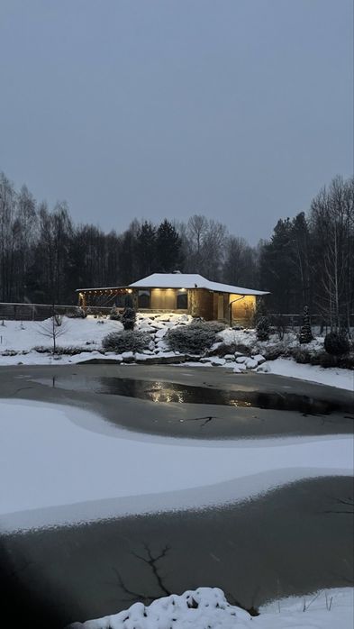 Дім у лісі біля озера з каміном під Києвом. Завжди є світло