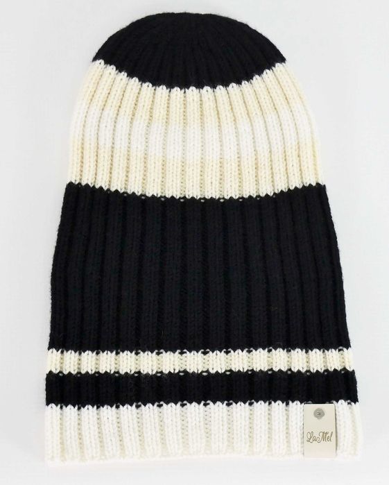 LaMel Czapka unisex w paski 100%Merino handmade obw.52 - 56cm