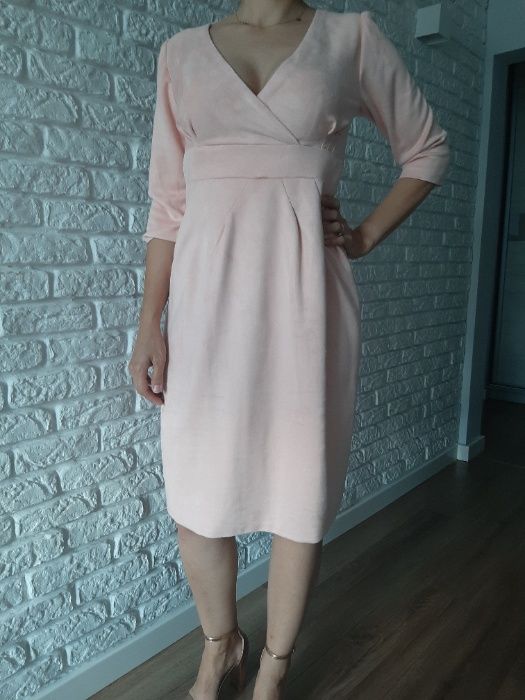 Sukienka ciążowa zamszowa dresówka rozm. 38/40 pudrowy róż