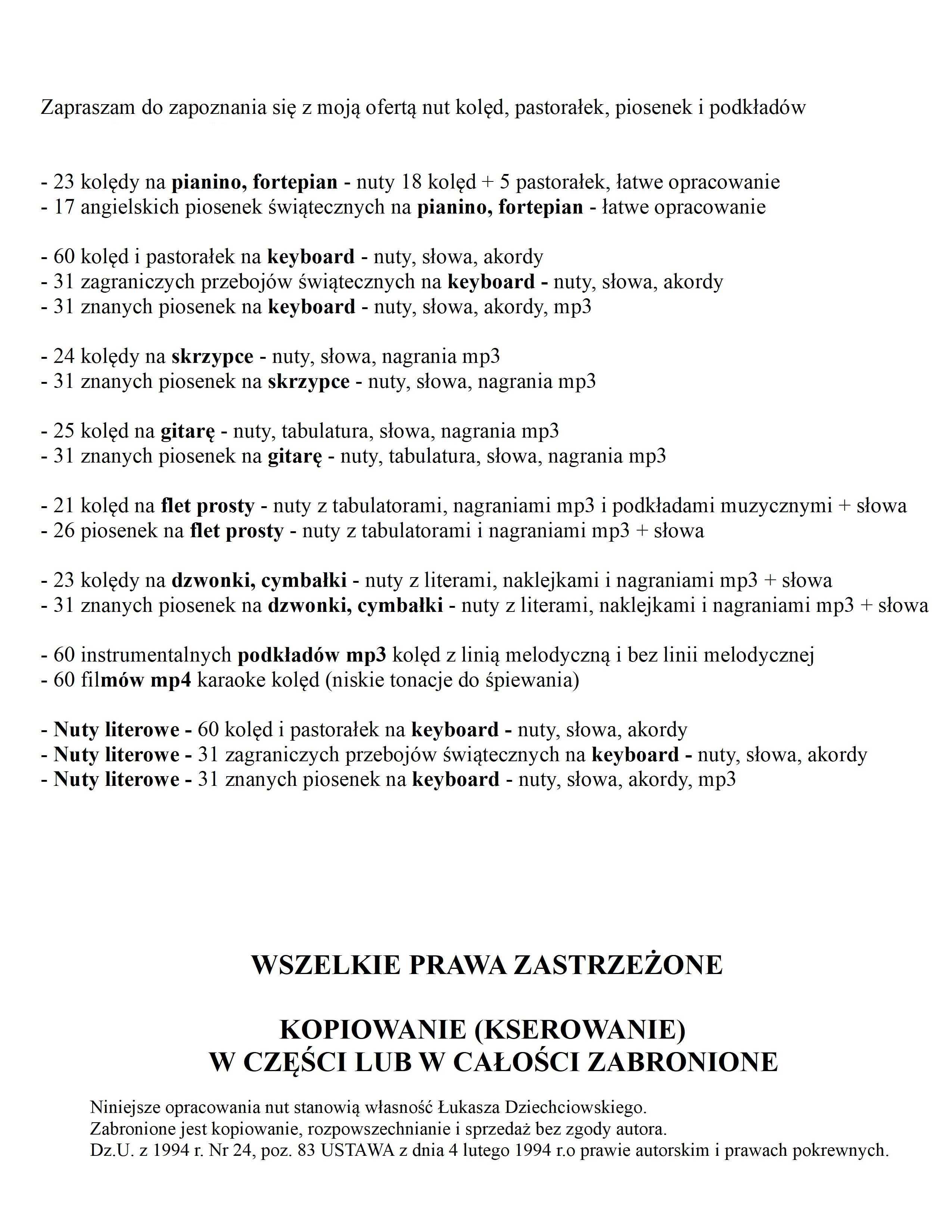 Nuty literowe znane piosenki - keyboard, akordy, słowa, 31 piosenek