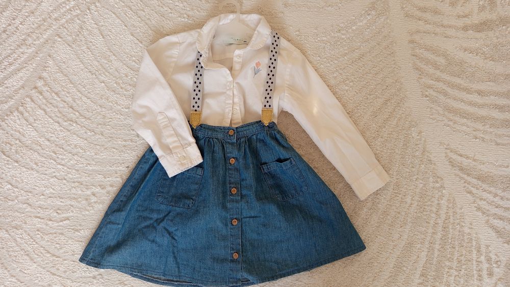 Biała bluzka + spódniczka 92 98 strój galowy pasowanie