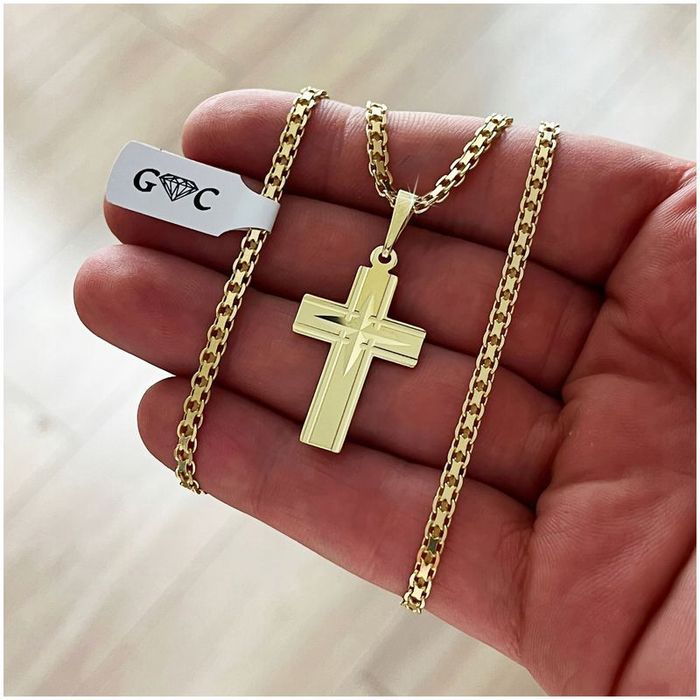 Złoty Łańcuszek Męski Z Krzyżykiem 50cm/3mm Prezent Dla Chłopaka + Gra