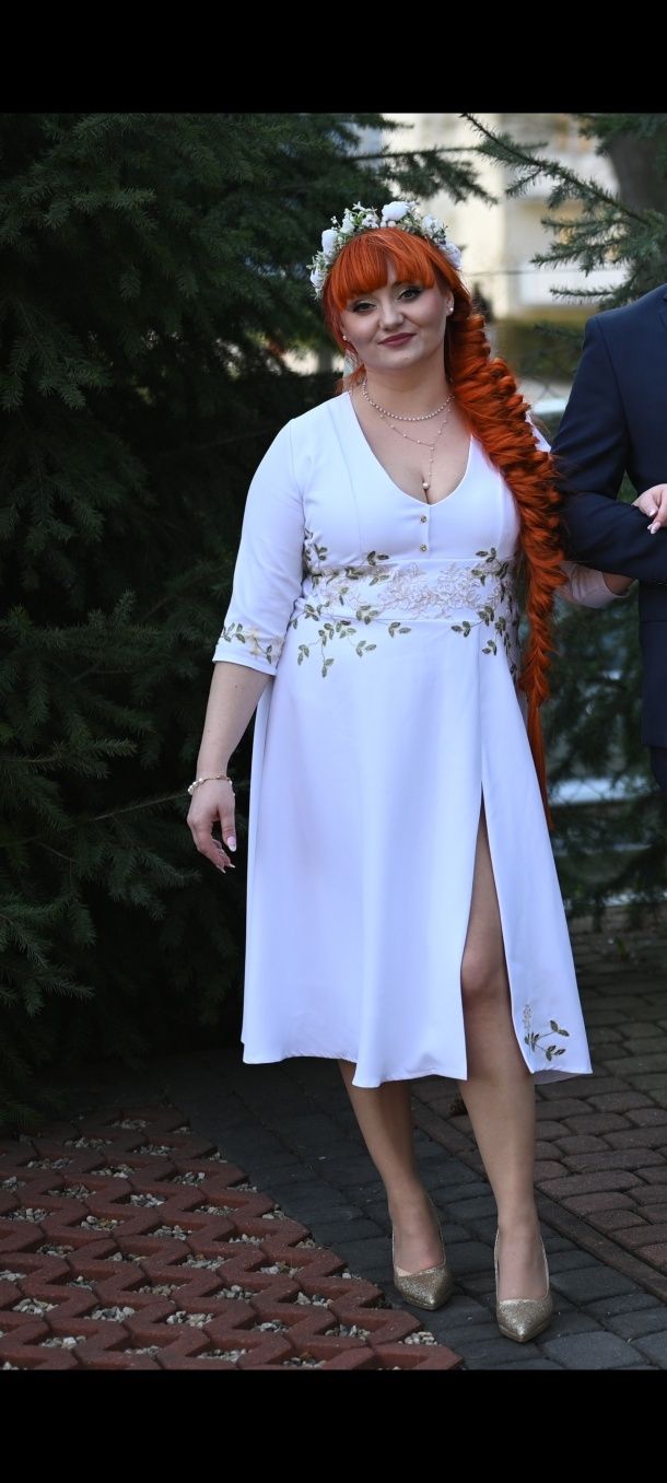 Suknia ślubna xl bawełna kwiaty wianek i welon