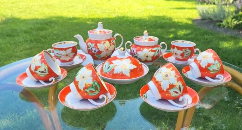 Porcelana ZSRR Baranovka Śliczny serwis MALWA do herbaty