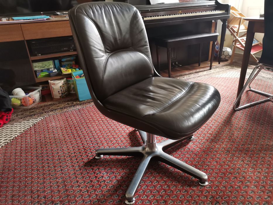 Fotel skórzany Chromcraft Furniture brązowy design lata 70 krzesło