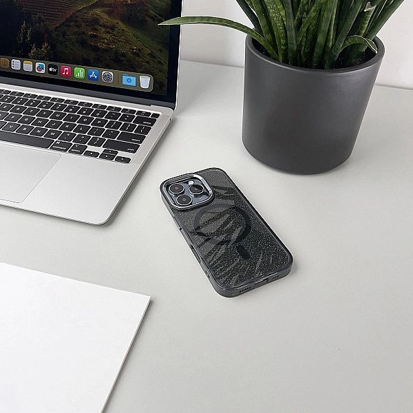 Etui brokatowe Glitter Case z MagSafe na iPhone 16e - czarne
