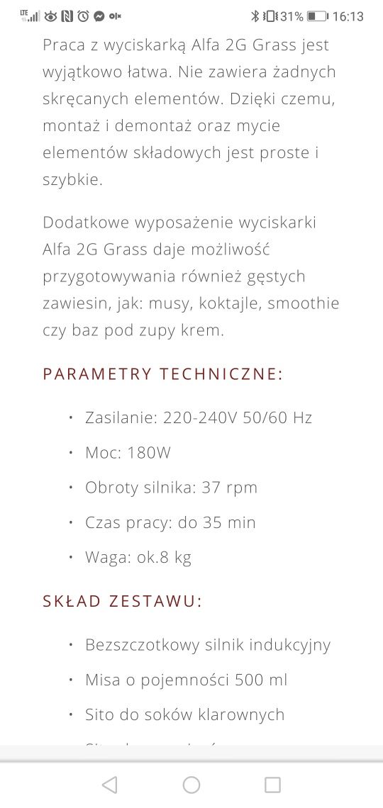 Wyciskarka wolnoobrotowa Alfa 2 G Jerzy Zięba Ukryte Terapie