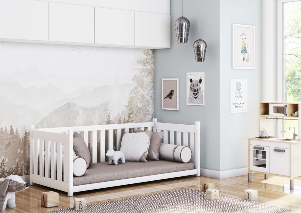 LANO meble białe łóżko dziecięce CONCEPT z barierka materacem 80x160