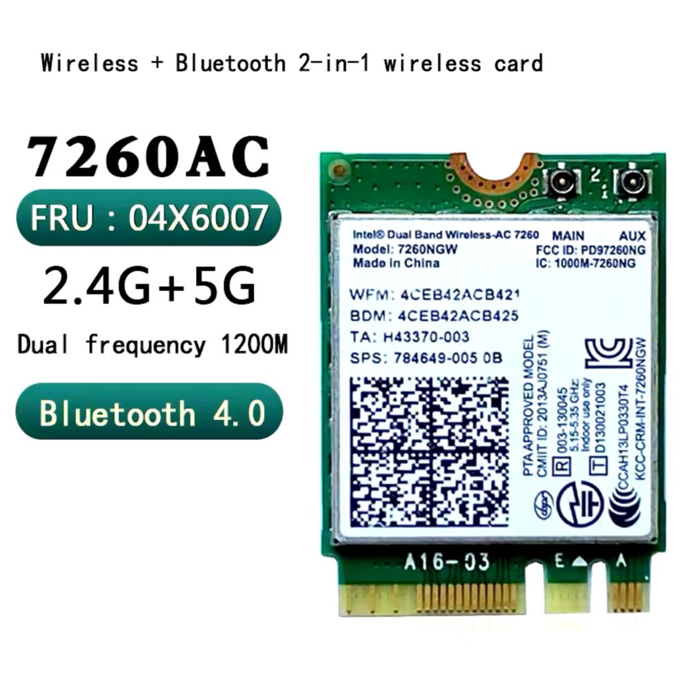 Intel 7260 7260NGW NGFF M.2 двухдиапазонный адаптер Wi-Fi 802.11AC m2