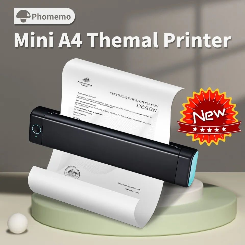 Термопринтер Phomemo M08F формат A4 портативний акумуляторний для тату