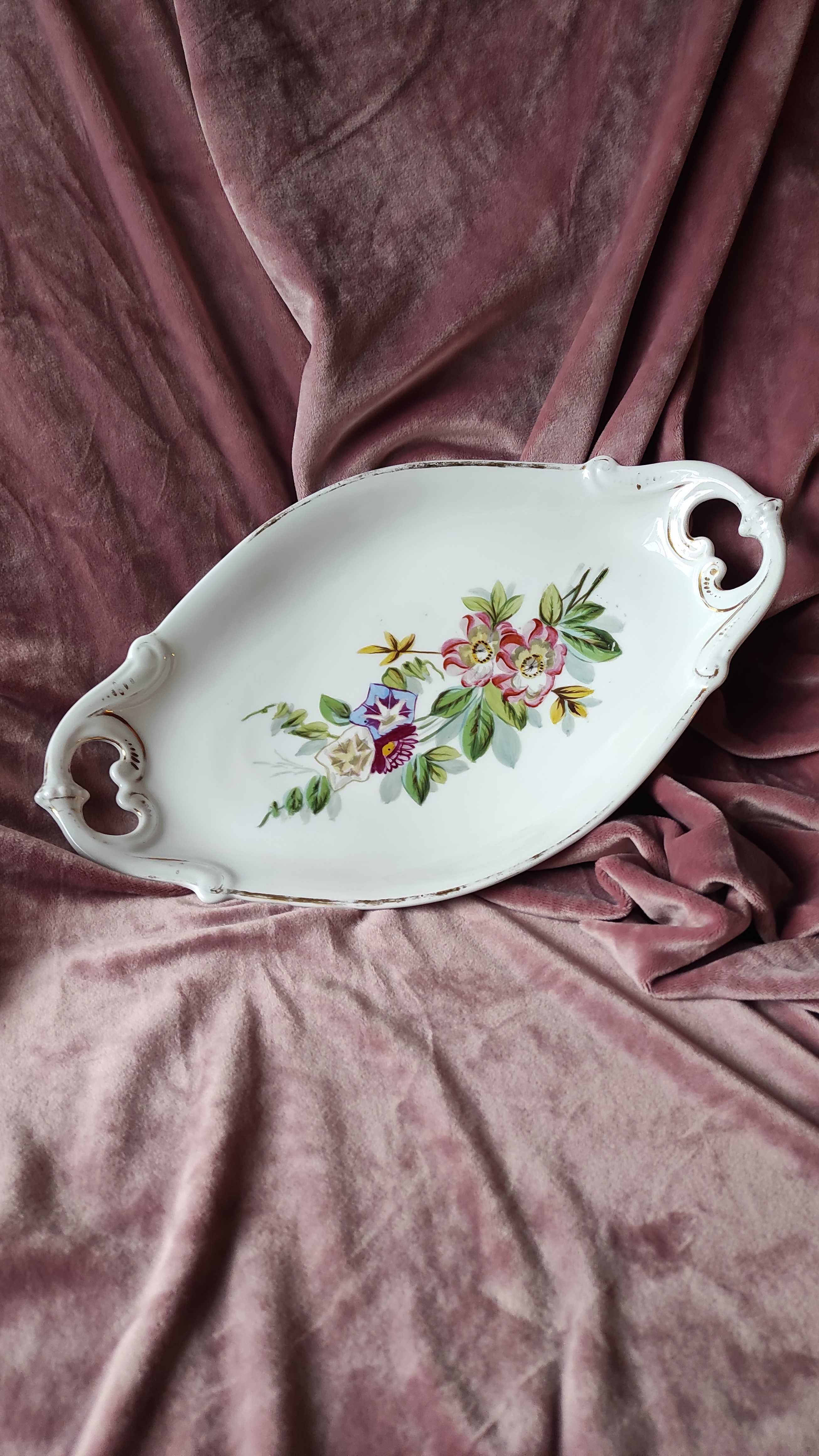 Antyk Biedermeier.Duża niepowtarzalna ręcznie malowana patera porcelan