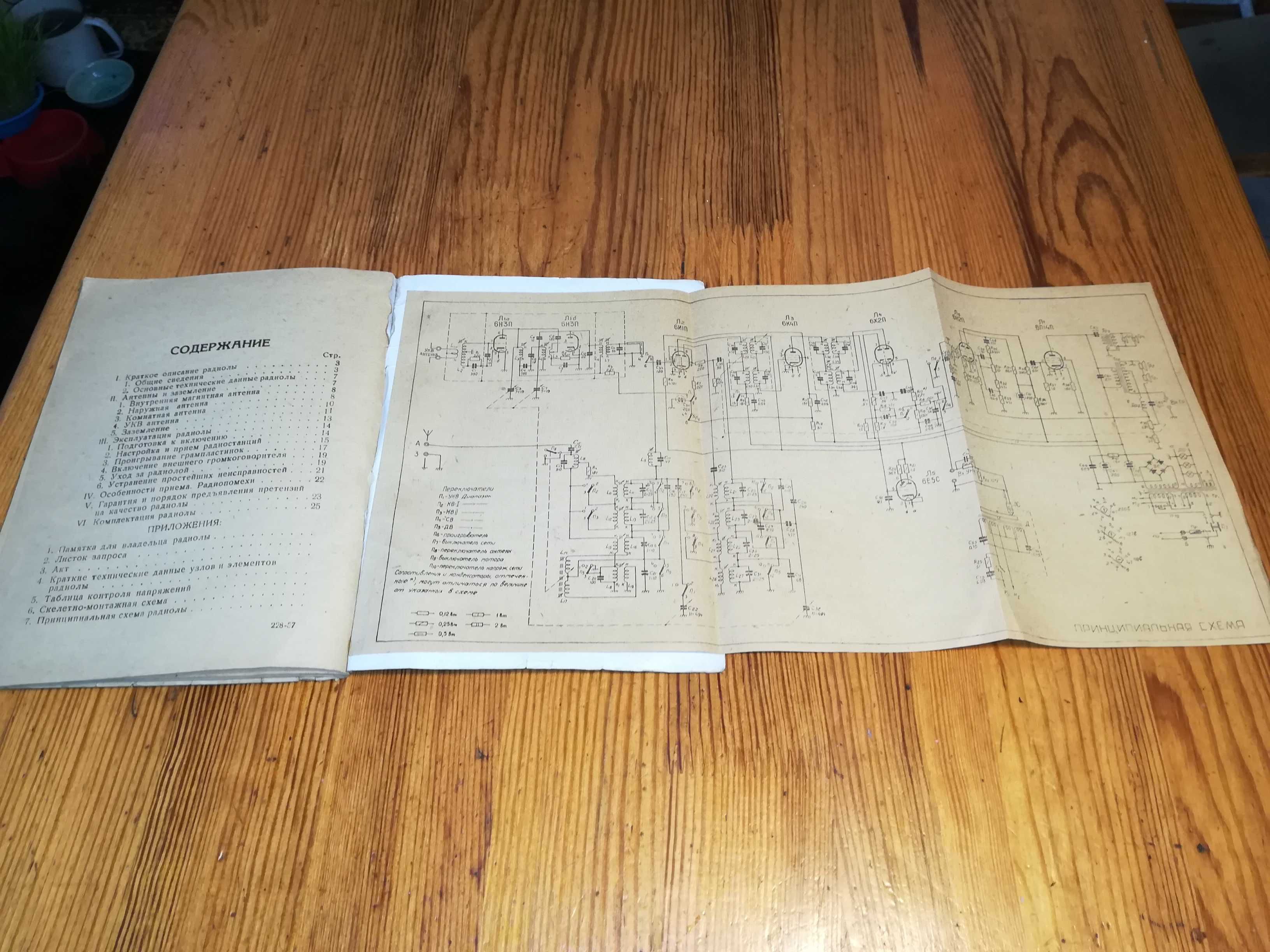Инструкция с ламповой радиолы Октава 1958 г со схемой в оригинале.