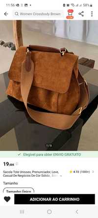 Bolsa Crossbody em camel,com alça ajustável.  Couro sintético