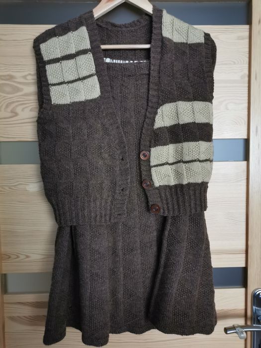 Komplet wełniany ręcznie robiony romby Handmade