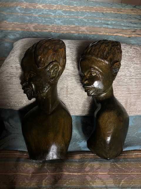 Esculturas artesanais africanas madeira maciça pau preto dos anos 60
