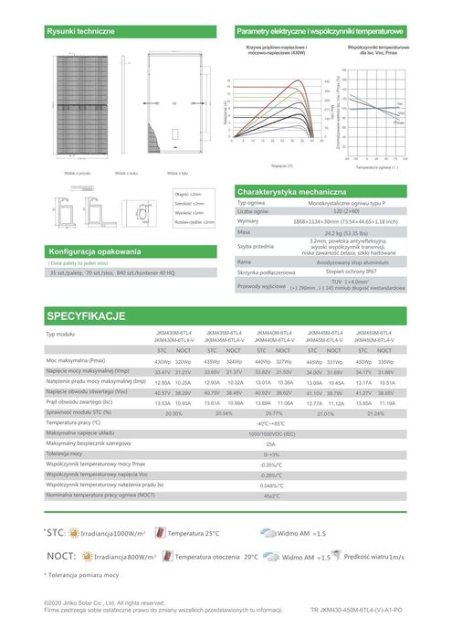 Panel moduł fotowoltaiczny JINKO 440W 6TL4-V czarna rama Half-Cut