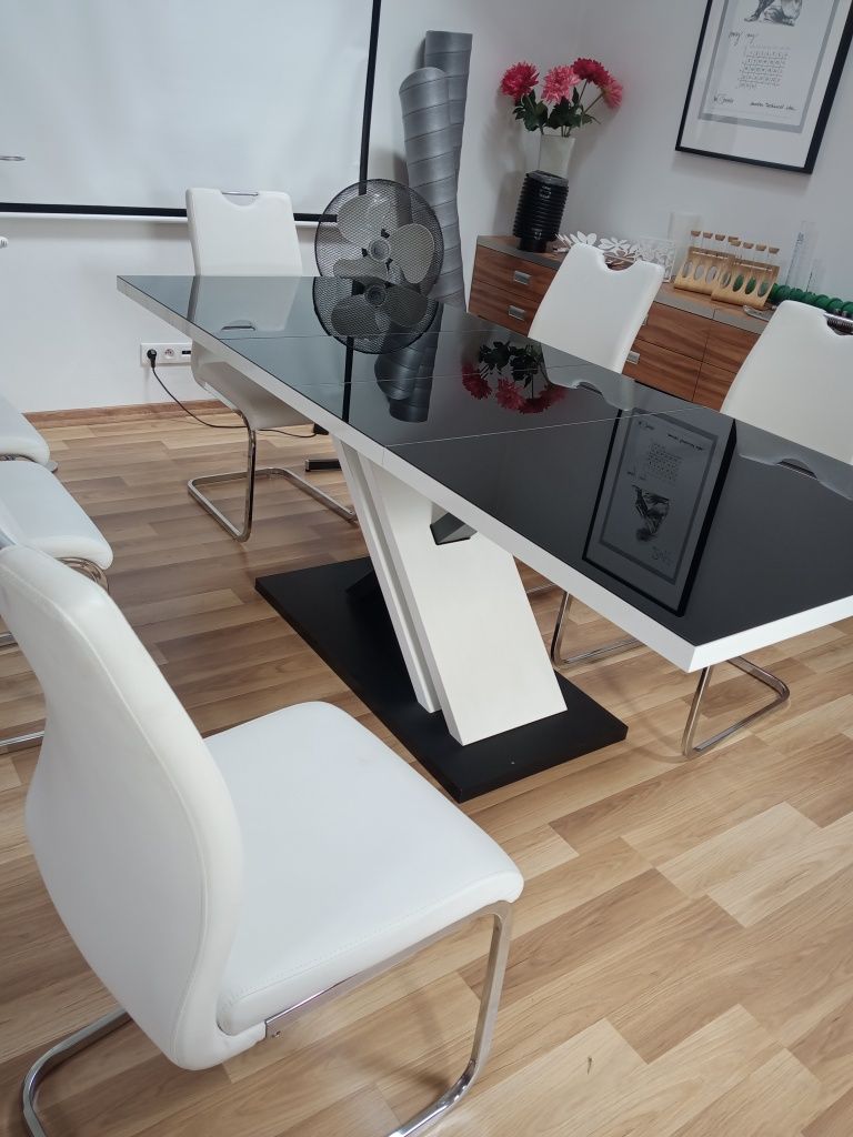 Piękny duży nowoczesny stół z krzesłami