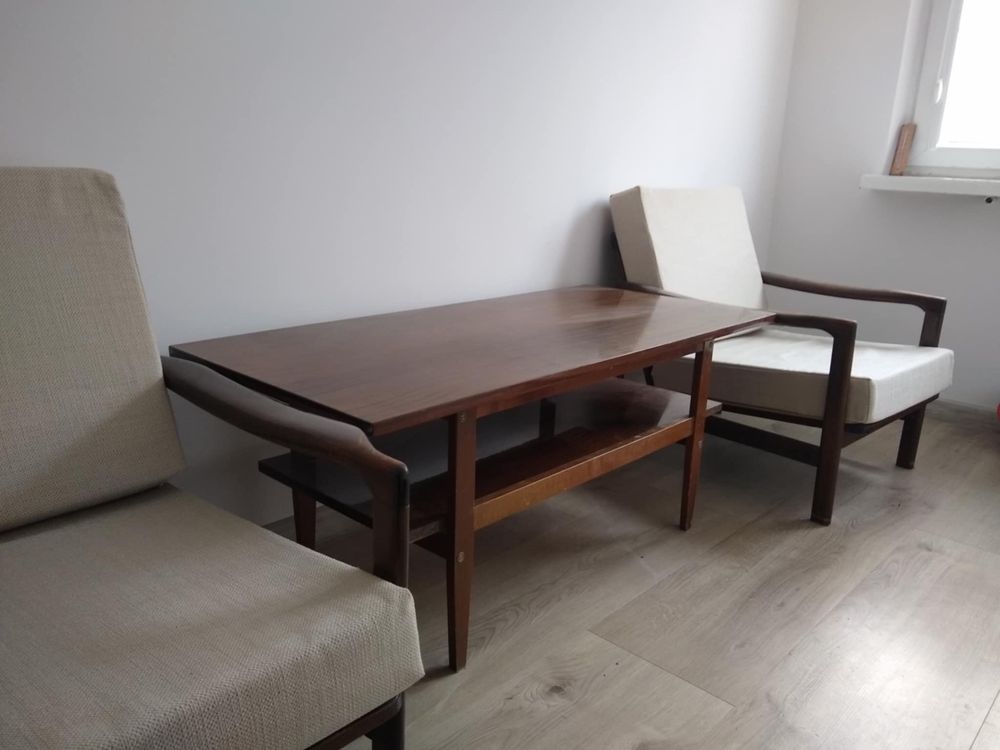 Zestaw retro fotele ława brązowe prl kozienice