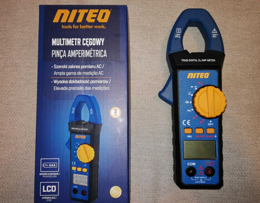 Multimetr cęgowy Niteo -Cyfrowy miernik prądu i napięcia LCD 0-600 V